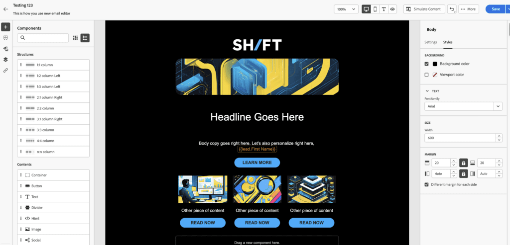 Marketo Email Editor Example Email